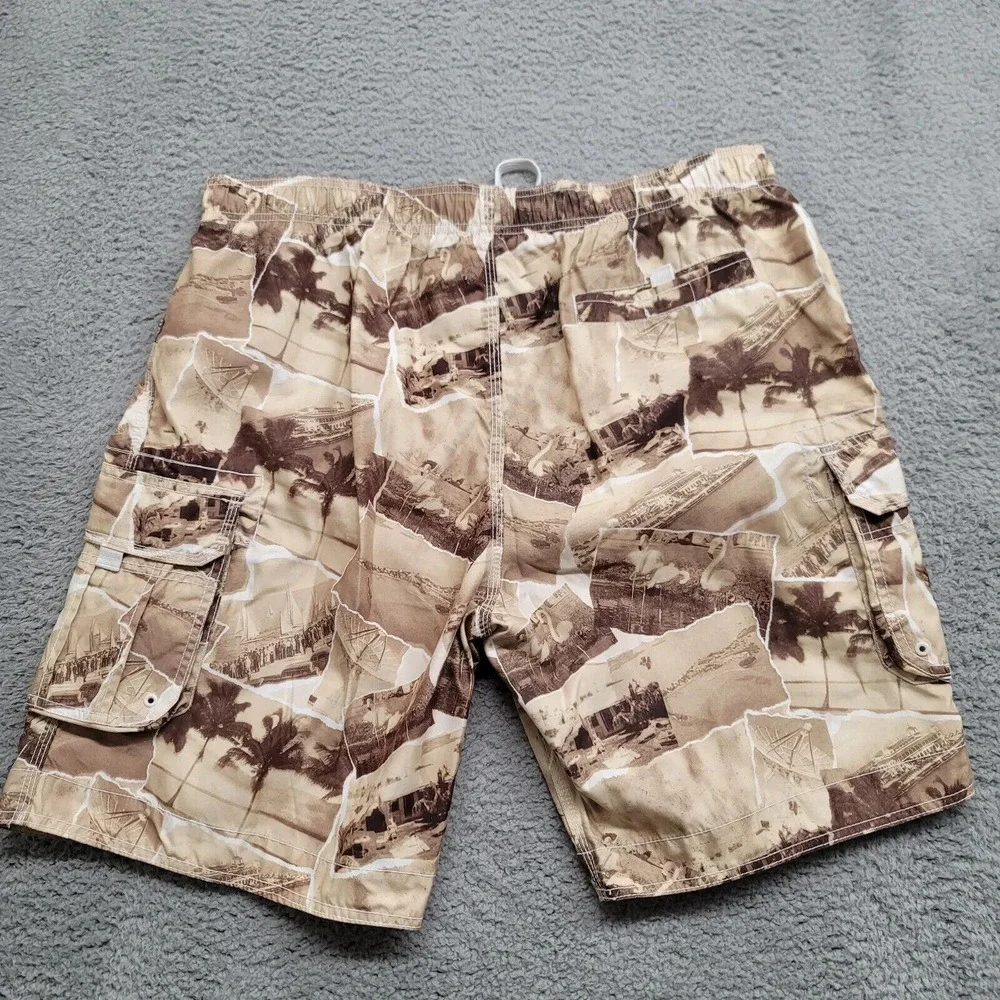 Reel Legends Shorts Mens XL Yellow Brown Swim Trunks Palm Fishing Outdoor Casual